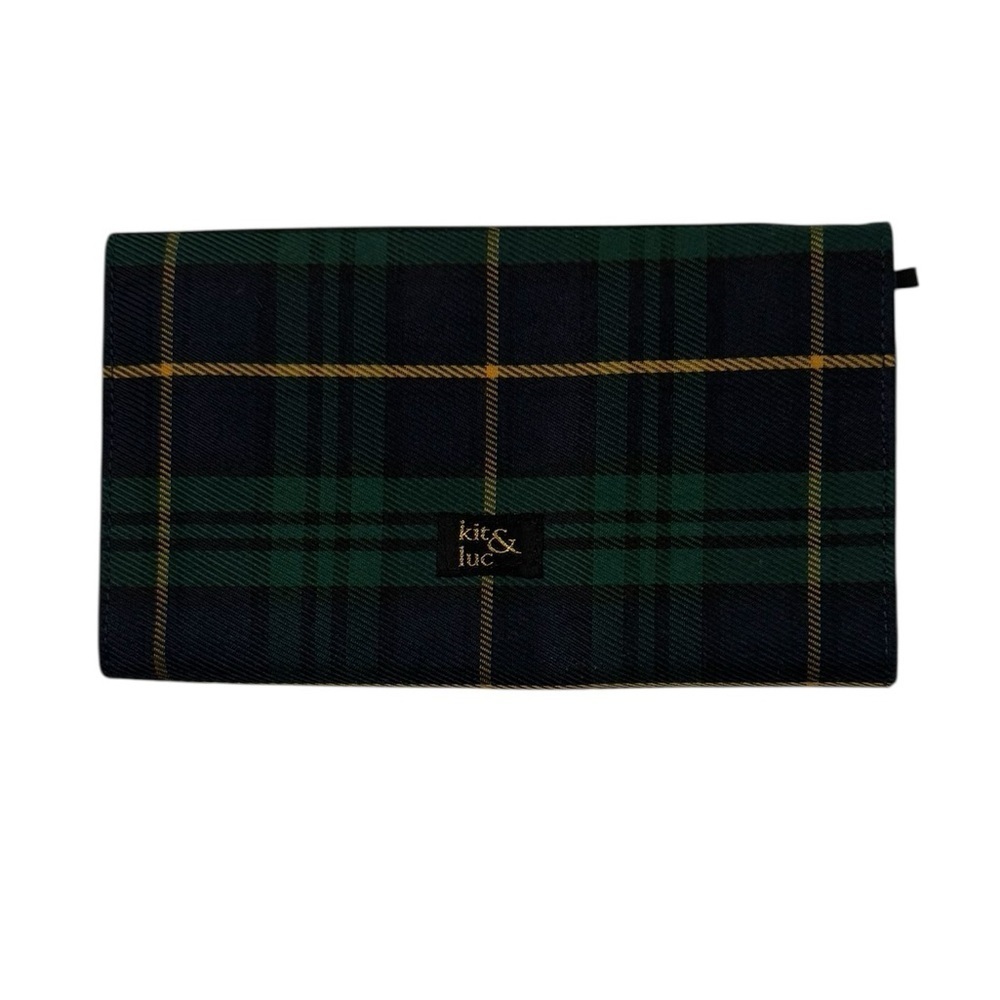 New Kit & Luc Travel Jewelry Organizer Trifold -Plaid Green/blue